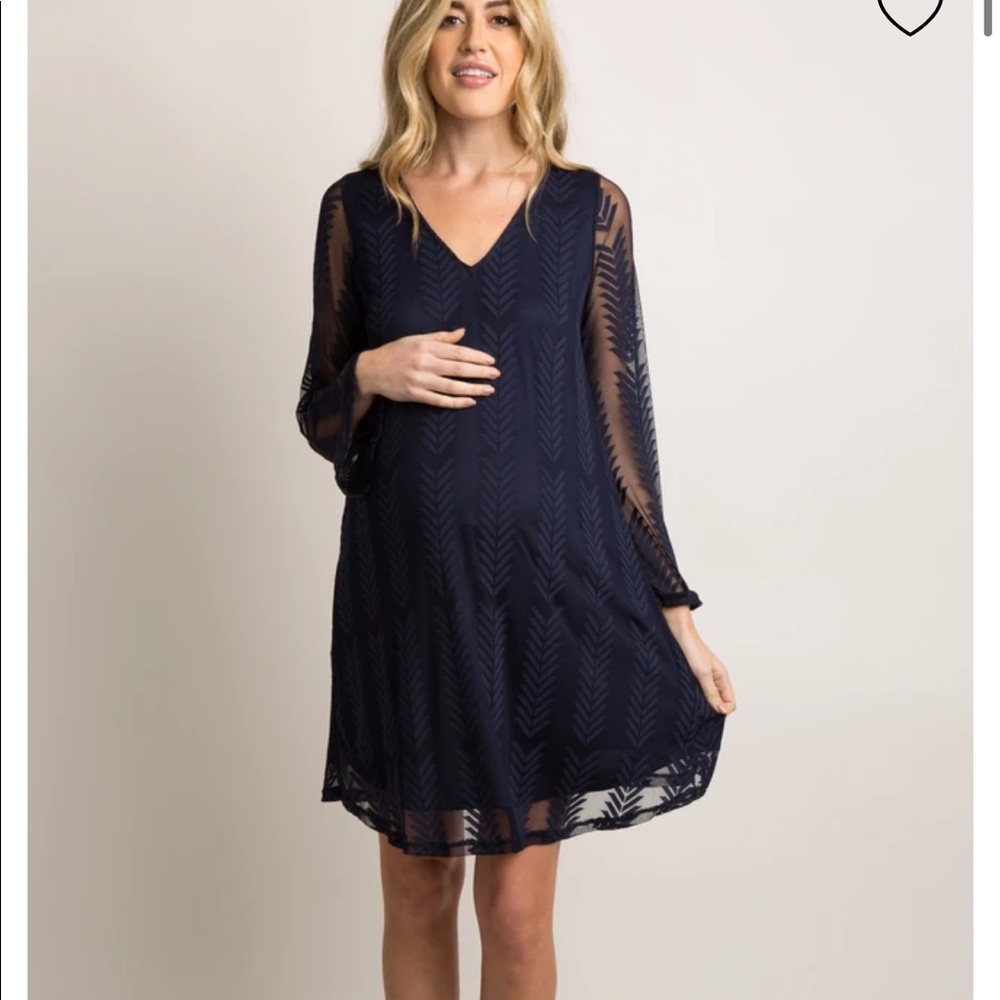 Pinkblush navy mesh overlay maternity dress